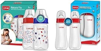 Luvlap Anti-Colic Wide Neck Natura Flo Baby Plastic Feeding Bottle, 250Ml (Pack of 2), Bpa Free & Anti-Colic Slim/Regular Neck Essential Baby Feeding Bottle