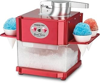 Snow Cone Machine, Home Shaved Ice Maker for Snow Cones, Snow Cone Maker with Reuseable Paper Cups, Makes 5 Icy Cones for Slushies, Frozen Drinks , Red, SCM-10P1