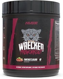 Wrecked Pre Workout, Advanced Formula, Boosts Energy, Focus, Pumps & Performance, 10g L-Citrulline, 6.4g Beta Alanine, 5g Tyrosine, 1g Alpha GPC, 375mg Fast-Acting Caffeine & More (Panther's Blood)