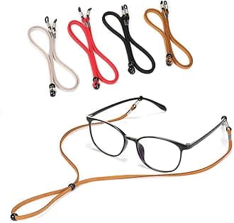 4pcs Eyeglass Strap, Leather Eye Glasses Strap String Adjustable Eyeglass Chain Lanyard Eyewear Retainers, Sport Sunglass Glasses Holder Strap for Men Women，with Eyeglasses Cleaning Cloth