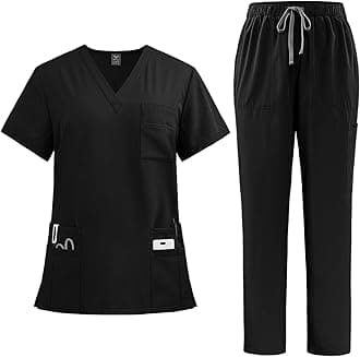 TopassionScrubs Uniforms Women Set, Female Medical Uniforms & Scrubs Durable Short Sleeve V Neck Tunic Top and Pants with Pockets, Beauty Tunics for Women UK Nursing Workwear Suits for Beauty Center