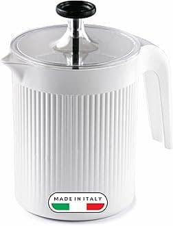 Snips Cremix Manual Milk Frother 0.5 L – Handheld Milk Frother Jug for Cappuccino & Latte, Microwave Safe, Removable Frothing Filter, Spout & Handle, Dishwasher Safe, White – Made in Italy