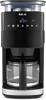 Instant Grind and Brew Bean to Cup Coffee Maker, 24 Hour Programmable Filter Coffee Machine, Reusable Filter, Glass Carafe, Digital Display - 4-10 cup Customisable Brewing & Automatic Bean Grinder