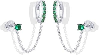 PAVOI 14K Gold Chain Earrings for Women | Double Piercing Dangle Chain Huggie Hoop Earrings | Cubic Zirconia Pearl Stud Ear Cuff Earrings for Women