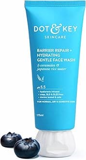 DOT & KEY Barrier Repair + Hydrating Gentle Face Wash With Probiotic | Ceremide Face Wash | For Dry Skin,Normal Skin&Sensitive Skin | Gently Cleanses Skin From Dirt & Oil For Unisex,175ML