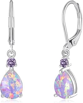 Leverback Opal Dangle Drop Earrings For Women Girls 14K Gold Plated Teardrop Earrings