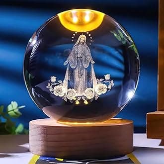 Jesuspirit - Christian Decor, Wooden Light Base Crystal Ball Night Light, Home Decor - Christian Gifts for Men and Women (The Virgin Mary)