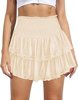Women's Cute High Waist Ruffle Mini Skirt Layered Ruffle Hem Flared Flowy Casual Swing Beach Mini Short Skirt