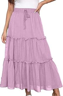 Midi Skirts for Women UK Elasticated Waist - Midi Skirts for Women UK A Line - Knee Length Skirt Tiered Maxi Skirt Cotton Ladies SummerSkirts Long Summer Solid Colorskirt Vacation Outfits