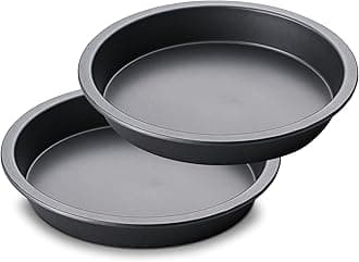 HONGBAKE Round Cake Baking Pans, 8" Shallow Cookie Pans, Layered Cake Pan with Wide Grip, Non-Stick Circle Pizza Tin, Heavy Duty Dishwasher Safe, Pack of 2, Gray