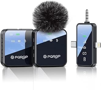 PQRQP 3 in 1 Microphone for iPhone/Android/Camera, Wireless Microphones, 100m Transmission, 18H Battery Life, Mini Microphone for Recording, Vlogs, YouTube, Tiktok