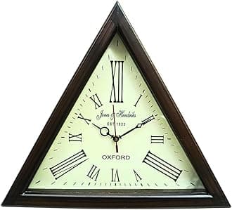 Classic Home Decor Handmade Wooden Triangle Designer Wall Clock | Antique Look Style Deep Glass Roman Number for Home, Hall, Office, Farmhouse Decoration (16 Inch)