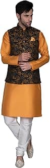EthluxisMen's Silk Blend Kurta Churidar Pyjama with Ethnic Bundi Jacket Set