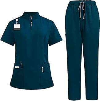 Scrubs Uniforms Women Set, Female Medical Uniforms & Scrubs Durable Short Sleeve V Neck Tunic Top and Pants with Pockets, Beauty Tunics for Women UK Nursing Workwear Suits for Beauty Center