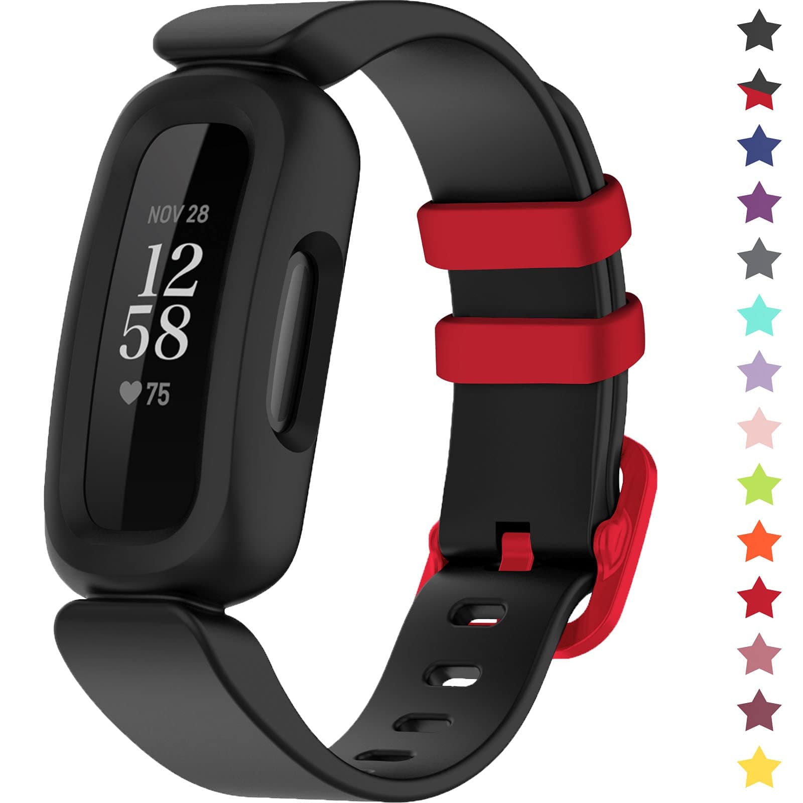 Bands Compatible with Fitbit Ace 3 for Kids, Soft Silicone Waterproof Bracelet Accessories Sports Watch Strap Replacement for Fitbit Ace 3 Boys Girls (Black/Racer Red)