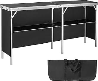 VEVOR Extra Long Folding Portable Bar Table, Tradeshow Podium Table for Indoor, Outdoor, Party, Picnic, Exhibition, Includes Carrying Case, Storage Shelf and Black Skirt, 77.95" x 15.16" x 34.65"