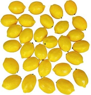 Winlyn 30 Pack Faux Yellow Lemons Artificial Fruits Fake Lemons Lifelike Simulation for Lemonade Party Kitchen Table Summer Decorations Vase Fillers Fruit Bowl Lemon Wreath Garland Photography Props