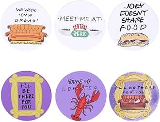 Friends Coasters for Drinks Set of 6, Absorbent Ceramic Stone Funny Coaster for Kinds of Coffee Cups Wooden Table Kitchen Housewarming Decor