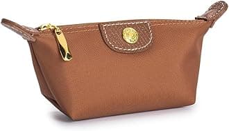 Womens Unique Change Purse Vintage Nylon Zip Coin Wallet Mini Bag (Brown)