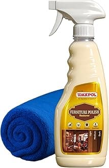 - Waxpol Furniture Polish Restorer 500ml with Microfiber | Wood Polish & Laminate Cleaner Shine Spray for Furniture, Cabinets, Wardrobes | Cleans, Protects, Restores| Gloss Finish for Shiny Surfaces