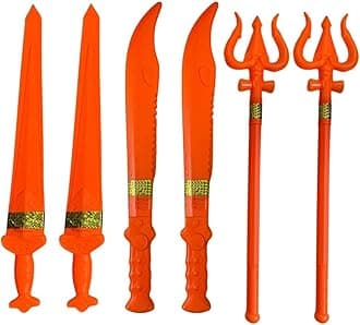 Vidhyapati Plastic Weapon Role Play Toy for Kids | Smooth Edges Activity Toy. (2-Trishul/2-Talwar/2-Khanjar (Combo - 6 Pcs))