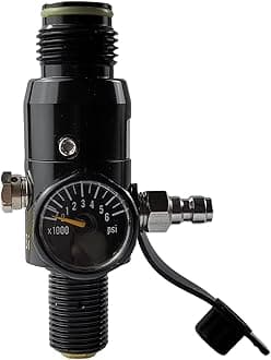 4500Psi Input,800Psi Output,5/8-18UNF Inlet and G1/2-14 Outlet Thread Paintball Air Tank Regulator with Gauge, Durable Aluminum Paintball Marker Regulator, HPA Cylinder Regulator（4500Psi Input)