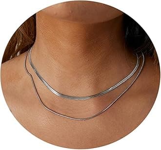 Tasiso Herringbone Choker Necklace Set Double Layer Snake Chain Herringbone Chain Necklace Layering Necklace Set Cuban Chain Necklace for Women
