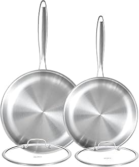 DELARLOTri-ply Stainless Steel Frying Pan Set with Lid 8"10" Induction large Skillets Chef's Pan,Pots and Pans Set Kitchen Cookware Set Suitable for All Stove