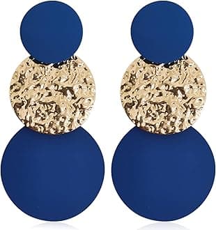 Handmade Long Round Alloy Dangle Drop Earrings - Statement 60s 70s 80s Vintage Gold Disk Round Disc Earrings - Boho Lightweight Summer Beach Jewelry Earring for Women