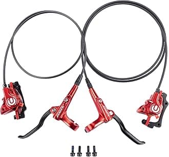 MTB Hydraulic Disc Brakes Set, Black/Red Aluminum Alloy Hydraulic Brakes for Mountain Bike Left Front 1000mm Right Rear 1700mm Hydraulic Bicycle Brakes with is/PM Adapter Fit 160mm Rotor