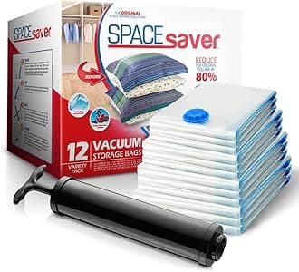 Premium Vacuum Storage Bags (3 x Small, 3 x Medium, 3 x Large, 3 x Jumbo) (80% More Storage Than Leading Brands) Free Hand Pump for Travel!