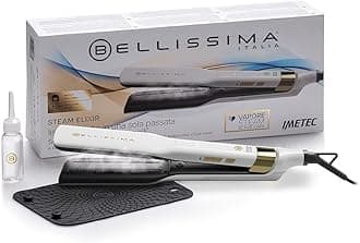 Bellissima Hair Straighter Steam Elixir – Ceramic Plates Coated with Argan Oil for Sleek & Smooth Glide, Steam Therapy for Hydration, Quick Heat Up, 170°C-200°C Adjustable Temperatures, All Hair Types