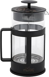 Any Morning French Press Coffee and Tea Maker, Borosilicate Glass Coffee Press, Stainless Steel Filter, Durable and Heat Resistant, Black (350 ml, 11.80 oz, 2 Cup)