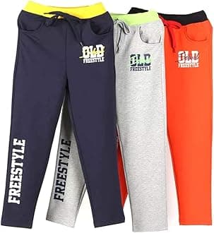 KYDA KIDS® Boys 100% Cotton Printed Track Pants | Regular Fit Elastic Waist with Drawstring | Kids Casual Trousers Multicolor Combo (Pack of 3)