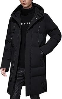 Gihuo Mens Long Puffer Jacket Winter Warm Hooded Outerwear Quilted Jacket Zip Up Padded Coats (Black-XL)