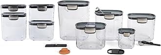 Airtight Food Storage Container Set – Clear Plastic Flour and Sugar Canister Set with Magnetic Accessories for Kitchen Organization (Grey, 13-Piece)