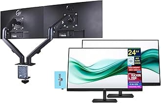 24" Series 3 Pro 324pv FHD VA Monitor with 5 ms Response Time, Anti-Glare, Flicker Free, VESA Mount (100x100mm), HDMI, VGA with DKZ Hub, Black (9U5C1AA#ABA) & ErgoFlexy Dual Monitor Mount (2 Pack)