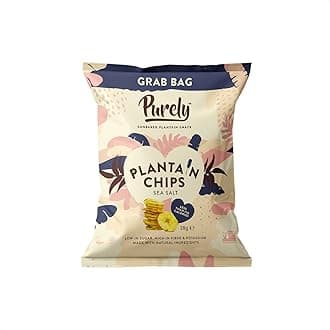 Purely Plantain Chips - Low Fat Plantain Crisps - Gluten Free Snacks - Healthy Alternative Snack Multipack - Vegan, Nutritious & All Natural - Sea Salt - 28g x 20 Pack