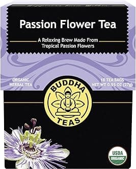 Organic Passion Flower Tea (Kosher, Caffeine, GMO Free, Unbleached Tea Bags, 18 Bags)