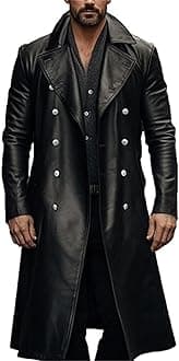 Mens Retro Faux Leather Trench Coat Full Length Steampunk Long Overcoat Vintage Open Front Cardigan Jacket