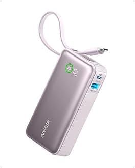 Nano Power Bank, 10,000mAh Portable Charger with Built-in USB-C Cable, 30W Recharging, 30W Max Output with USB-C&A, for iPhone 17/16/15 Series, MacBook, Galaxy, AirPods, and More