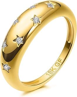 AllenCOCO18K Gold Plated 7 Cubic Zirconia Inlayed Star Shiny Dome Ring Statement Ring