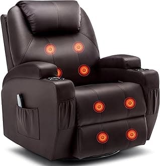Recliner Chair, Rocker Recliner Chair with Massage and Heat, Manual Recliner Chairs for Adults, 360° Swivel Rocker Recliner with Remote Control and Cup Holder for Living Room, Nursery
