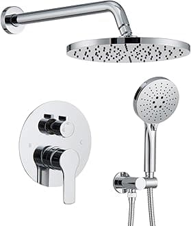 Iriber Wall Mounted Shower Kit with Luxury High Pressure Mixer Tap and 3 Settings, Bathroom Shower Faucet with Pressure Equalizer Valve, Polished Chrome