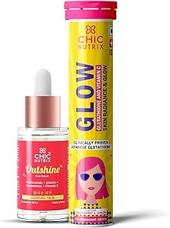 Chicnutrix Glow+Outshine – 500mg Japanese L-Glutathione Effervescent Tablets & Korean Brightening Face Serum with 5 Brightening Actives | For All Skin Types | Cruelty & Paraben Free | For Radiant Skin