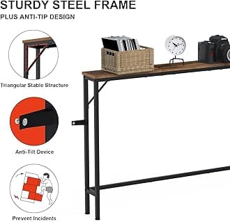Tohomeor Skinny 5.9" Console Table 47.24" Narrow Long Sofa Table with Power Outlets USB Ports Industrial Wooden Entry Table for Entryway Living Room Hallway (Brown, L-94.4xW-5.91)