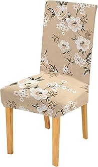 Styleys Elastic Chair Cover Stretch Removable Washable Short Dining Chair Cover Protector Seat Slipcover (Set of 1 Cream Flower, SD125)