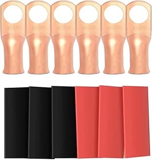 4 Gauge - 3/8" Battery Terminal Connectors, Copper Wire Lugs Assortment Battery Cable Ends with 3:1 Heat Shrink Tubing
