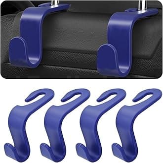 4PCS Car Back Seat Headrest Hooks, Rear Car Seat Storage Headrest Hanger Holder Hooks Organizer, Universal Auto Interior Accessories for Bag Purse Handbag Cloth Coats Grocery (Blue)