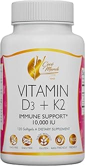 Coco March Vitamin D3+K2 10,000 IU - 4 Month Supply HIGH Potency - Immune & Joint Health Gluten Free, GMO Free, Dairy Free, Keto Friendly, Paleo Friendly, 250 mcg of D3-180 mcg of Vitamin K2